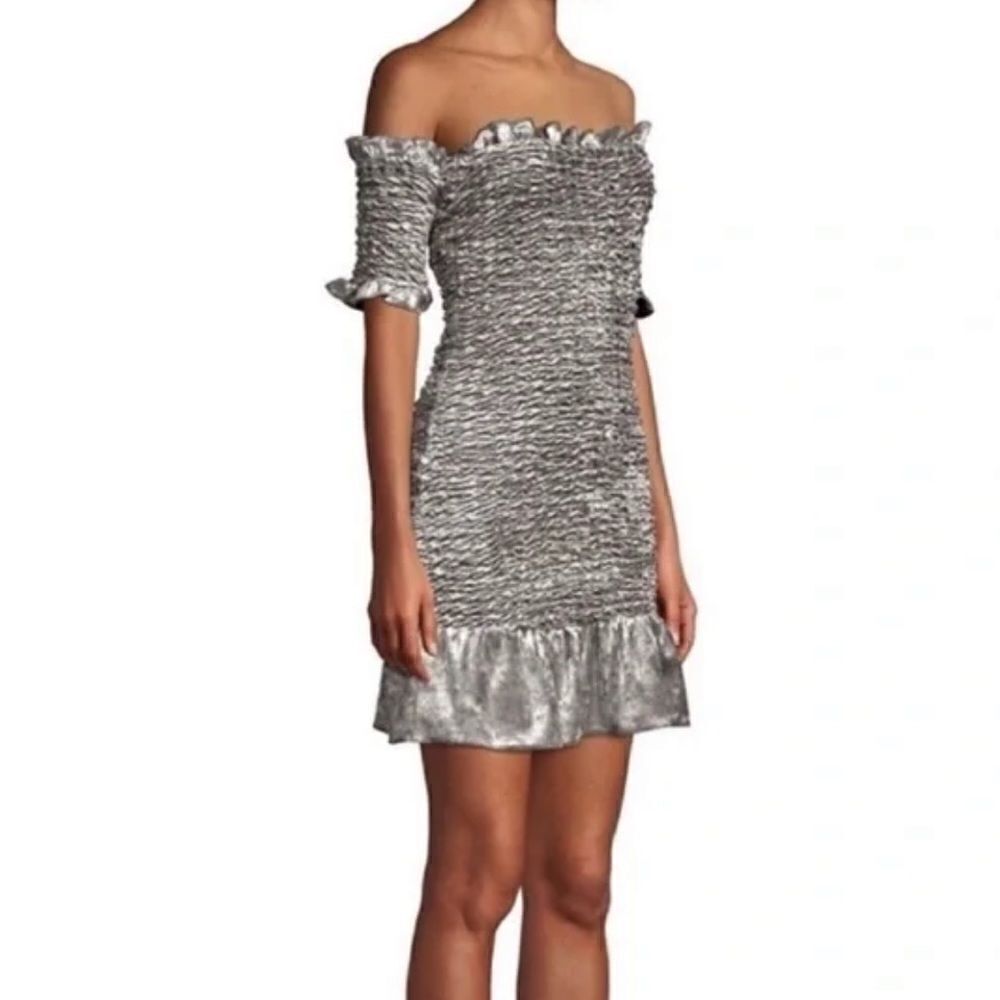 NEW Petersyn x Revolve Benson Ruffle Velvet Dress Steel Silver Small